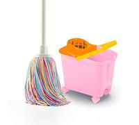 Happy Rainbow Balai serpillère avec Seau essoreur de 14 l et Roues rotatives Kit de Nettoyage en Microfibre recy Idéal pour la Maison et Les sols, Rose