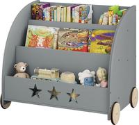 Happyment Armoire de rangement Jiri - Pour enfants - Gris - Bibliothèque - Étagère à jouets - Chambre d'enfant - MDF