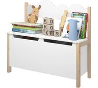 Happyment Banc pour enfants Judi - Coffre à jouets avec espace de rangement - Banc - Blanc/Brun - MDF et bois de pin - A partir de 3 ans