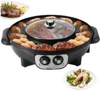 Happyment® BBQ coréen & Hotpot - Gril électrique avec couvercle - Set 2 en 1 gril & hotpot - Température réglable - 1200W - Noir