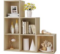 Happyment Bibliothèque de luxe Fada - 6 compartiments - Chêne - Bois - 90x90x30 cm - Bibliothèque pour le salon, la chambre à coucher & la chambre d'enfant