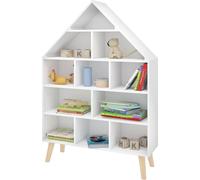 Happyment Bibliothèque pour enfants Villa - Blanc - Rangement en forme de maison - Étagère pour jouets et chambre d'enfant - Bois - 80x24x116 cm