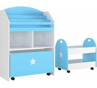 Happyment Étagère à jouets pour enfants - Lot de 2 - Bleu/Blanc - Chambre d'enfant - Rangement - MDF