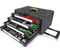Happyment® Mallette à outils premium - 899 pièces - Avec tiroirs & roulettes - Pour professionnels & particuliers - Noir