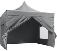 Happyment Pavillon pliable de luxe avec parties latérales - Blanc - Tente de réception Easy-Up - Résistante à l'eau et aux UV - 3x3 m - Réglable en hauteur