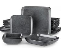 Happyment Service de table - 16 pièces - Pour 4 personnes - Carré - Céramique - Gris