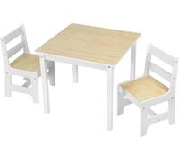 Happyment Table d'enfant avec 2 chaises - Meubles de chambre d'enfant - Table de jeu - Bureau d'enfant - Blanc/Chêne