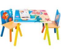Happyment Table d'enfant avec 2 chaises - Meubles de chambre d'enfant - Table de jeu - Bureau d'enfant - Motif poissons