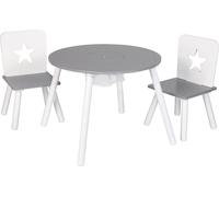 Happyment® Table pour enfants avec 2 chaises - Ensemble de meubles pour enfants - Table de jeu avec espace de rangement - Bureau pour enfants - Blanc & Gris - Parfait comme cadeau de Noël ou offre du 