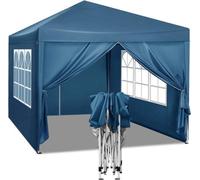 Happyment Tente de réception avec parties latérales - Bleu - Easy-Up Pavillon pliable - Résistant à l'eau et aux UV - 3x3 m - Réglable en hauteur
