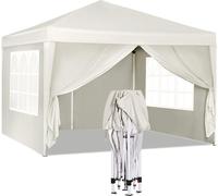 Happyment Tente de réception avec parties latérales - Crème - Easy-Up Pavillon pliable - Résistant à l'eau et aux UV - 3x3 m - Réglable en hauteur