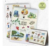HappyMots Lot de 2 calendriers muraux 2023 2024 + calendrier sur table 2023 2024 | 16 mois septembre 2023 à décembre 2024 | Calendrier 2024 organisateur mensuel | Format A3 + A5 | Avec espace pour