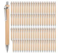 Happysnow Lot de 100 stylos à bille en bambou - Encre - Couleur bois - Fournitures de bureau et d'école - Cadeaux