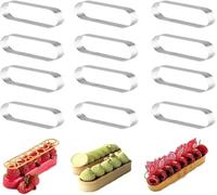 Happysnow Lot de 12 moules ovales pour tartelettes, dessert français, mousse, fruits, gâteaux, anneau pour, quiche, moule en acier inoxydable pour, mousse, anneau