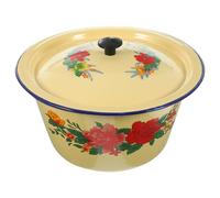 Happyyami Bassine en Émail Bol avec Couvercle Émaillée Vintage Multifonctionnel Surface Lisse et Design Rétro Simple, pour Hôtel et Restaurant