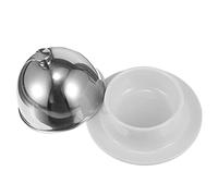 Happyyami Beurrier Rond en Céramique avec Couvercle en INOX 3.74 X 3.74 X 2.36 Pouces Plat À Beurre Multifonction pour Fromage Gâteaux Et Desserts Cuisine Et Table