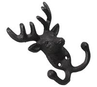 Happyyami Crochets muraux tête de cerf en fonte, crochet mural double patère avec vis incluse, crochet décoratif vintage pour intérieur, rangement vêtements et clés, 1 set