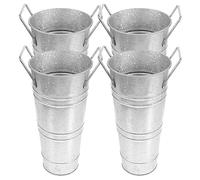 Happyyami Ensemble de 4 Pots de Fleurs en Fer Argenté Vintage, Résistant et Difficile à Déformer, Décoration Artistique Simple pour Jardin ou Bureau