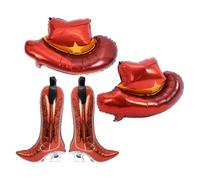 Happyyami Lot de 4 Ballons en Aluminium Marron Thème Far West, Chapeau de Cowboy et Bottes, Décoration de Fête Anniversaire Western, Design Délicat et Coloré