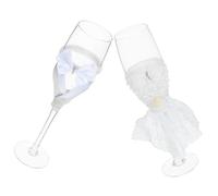 Happyyami Paire de Verres à Vin Design Élégant de Mariage en Verre Tissu Décoratif pour Mariée et Marié pour Occasions Spéciales et Fêtes
