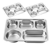 Happyyami Plateaux-repas scolaires en acier inoxydable 3 pièces, 5 compartiments empilables, facile à nettoyer, pour cantines et restaurants