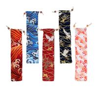 Happyyami Pochettes à Couverts à Cordon 5pcs en Tissu Portable pour Baguettes et Cuillères Design Japonais Simple pour Usage en Picnic et Fête