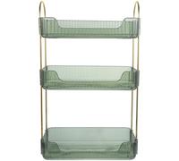 Happyyami Support de Rangement Salle de Bain Vert en Acier Inoxydable et Pet, Étagère à Trois Niveaux Grosse Capacité et Design Simple pour Organisation Maquillage Lavabo