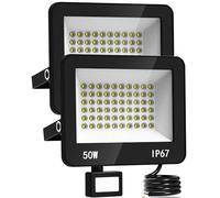 HAPYLUMI Projecteur LED Extérieur 50W 5000LM avec Détecteur, 2 Pièces | Spot LED Extérieur Detecteur, 6500K Blanc Froid, Éclairage de Sécurité, IP67 Étanche, pour Garage Jardin Entrée Route