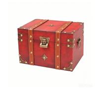 harayaa Coffre Antique Serrure en Bois Massif Métal pour Rangement Bijoux Documents Souvenirs sur Bureau, Rouge, Xl, Petit Verrou