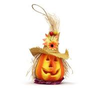 harayaa Lanterne en Mousse Creuse Citrouille Jack Figurine Décorative Lumineuse Chapeau en Paille avec Fleurs et Baies Bordure de Socle Stable et Lien de Adaptée aux Étagères Consoles Entrées 22cm
