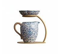 harayaa Pichet Céramique avec Filtre Support Bracket Verseur Tasse Service Sculpté en Céramique Fait Main Permettant Séparation des Feuilles Convient Thé, Beige, Tasse Fleur De Lotus