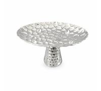 harayaa Plateau Argenté Plaqué Argent Plateau de Service Plat Ovale Coupe Présentoir Bol Décoratif en Fer Fini Miroir Centre Surélevé Stable Adapté pour Table, Grand, Avec Base