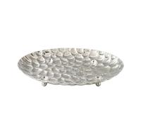 harayaa Plateau Argenté Plaqué Argent Plateau de Service Plat Ovale Coupe Présentoir Bol Décoratif en Fer Fini Miroir Centre Surélevé Stable Adapté pour Table, Petit, Sans Base