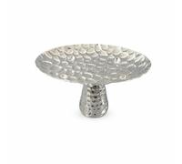 harayaa Plateau Argenté Plaqué Argent Plateau de Service Plat Ovale Coupe Présentoir Bol Décoratif en Fer Fini Miroir Centre Surélevé Stable Adapté pour Table, Petit, Avec Base
