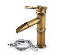 harayaa Robinet de Lavabo Salle de Bain Robinet de Monocommande Style Bambou Corps Cylindrique en Cuivre et Céramique Finition, Robinet De Lavabo Court Avec Tuyau D Arrivée D Eau, Style Bambou Rétro