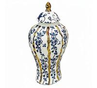 harayaa Vase Émaillé Bleu Vase Décoratif Pot en Céramique Jarre Ornement Carafe Design Émail Brillant Fait Main pour Salon Hôtel Réception Mise en Scène, Moyenne 22x22x46 Cm