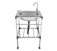 HarBin-Star Évier en acier inoxydable, lavabo autoportant, avec robinet et tuyau de descente, capacité de charge jusqu'à 60 kg, 48 x 35 x 83 cm (D)