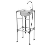 HarBin-Star Évier en acier inoxydable, lavabo autoportant, avec robinet et tuyau de descente, capacité de charge jusqu'à 60 kg, 42 x 37 x 83 cm (A)