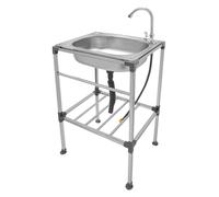 HarBin-Star Évier en acier inoxydable, lavabo autoportant, avec robinet et tuyau de descente, capacité de charge jusqu'à 60 kg, 53 x 38 x 83 cm (C)