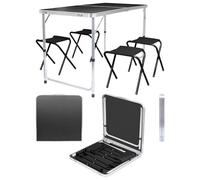 Harbour Housewares 120cm (4ft) Hauteur Réglable Aluminium Table de Pique-Nique Pliante avec 4 Chaises - Noir - 4-Places Pliable Portable Plein Air Jardin Patio Camping BBQ Manger Meubles à Tréteaux