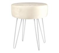 Harbour Housewares 1x Crème/Argent H40 x D35cm Rond Repose-Pieds en Velours - Petit Salon Mettre la Table Tabouret Ottoman Pouf Chaise Siège