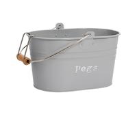 Harbour Housewares 1x Gris Ancien Mètal Seau è Chevilles avec Crochet Suspendu - Extèrieur Corde è Linge Lessive Pince è Linge Titulaire Panier
