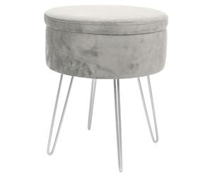 Harbour Housewares 1x Gris/Argent H45 x D36cm Rond Repose-Pieds de Rangement en Velours - Salon Mettre la Table Tabouret Ottoman Pouf Chaise Siège