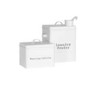 Harbour Housewares 2 x Vintage Métal Lessive et tablettes de Stockage Tins - Stockage - Utilitaire Bidons cm - Matte White