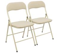 Harbour Housewares 2X Beige Tissu Rembourré Chaise Pliante en Métals - Poids Léger Portable Intérieur Extérieur Cuisine Bureau Jardin À Manger Ensemble de Chaises