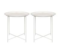 Harbour Housewares 2X Blanc Mat Rond Tables à Plateaux en Acier - Petit Portable Pliant TV Dîner Salon Lit Côté Canapé Tables avec Rester Jambes