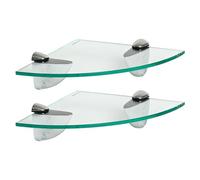 Harbour Housewares 2X Clair 20cm Étagères d'angle en Verre Flottant - Salle de Bain Douche Cuisine Rayonnage Stockage Unité d'Affichage avec Supports Argentés