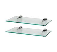 Harbour Housewares 2X Clair 40cm Étagères Murales en Verre Flottant - Salle de Bain Douche Cuisine Rayonnage Stockage Unité d'Affichage avec Supports Argentés