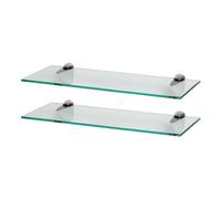 Harbour Housewares 2X Clair 50cm Étagères Murales en Verre Flottant - Salle de Bain Douche Cuisine Rayonnage Stockage Unité d'Affichage avec Supports Argentés