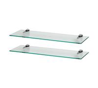 Harbour Housewares 2X Clair 60cm Étagères Murales en Verre Flottant - Salle de Bain Douche Cuisine Rayonnage Stockage Unité d'Affichage avec Supports Argentés